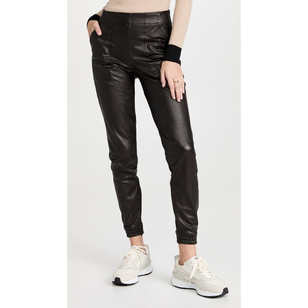 Spanx Leather Like Joggers Noir Black Size Medium